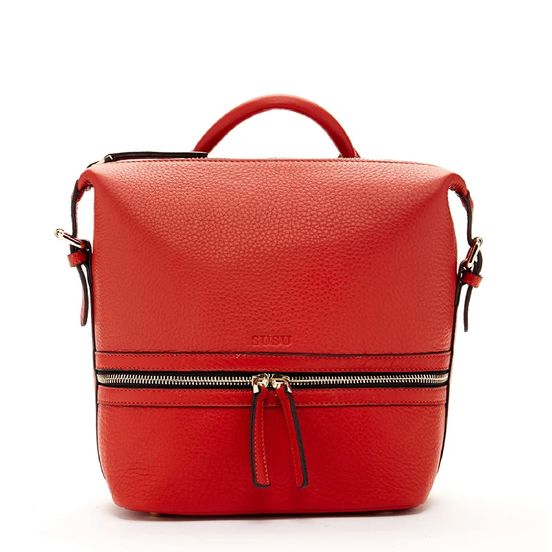 Ashley Red Leather Backpack Purse