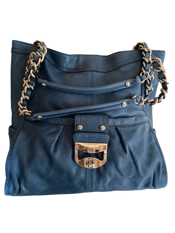 B Makowsky Blue Leather Shoulder Bag