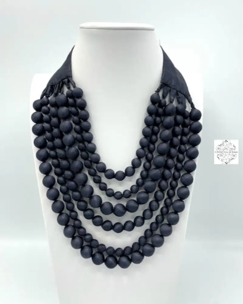 Cambodian Silk (Black) Beaded Multi-Strand Adjustable Necklaces