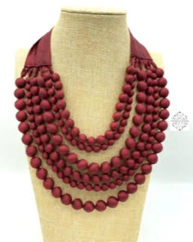 Cambodian Silk (Burgundy) Beaded Multi-Strand Adjustable Necklaces