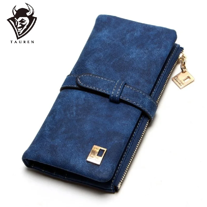 Cheaper!! New Fashion Women Wallets Drawstring Nubuck Leather Zipper Wallet Women's Long Design Purse Two Fold More Color Clutch