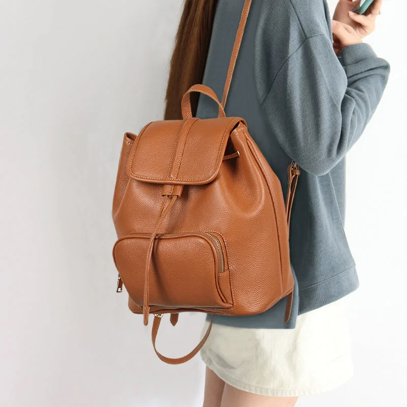 Chic Womens Small Brown Leather Backpack Leather Rucksack Bag