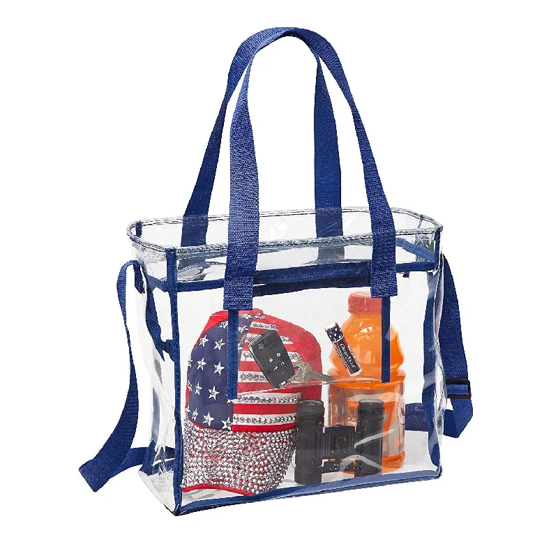 Deluxe Clear 12 x 12 x 6 Cross-Body Stadium Tote Bag with Zipper Closure and Interior Pocket (CH-1212A-NAVY) - Navy Trim