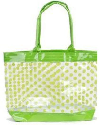 Clear Tote Bag with Polka Dots - Green