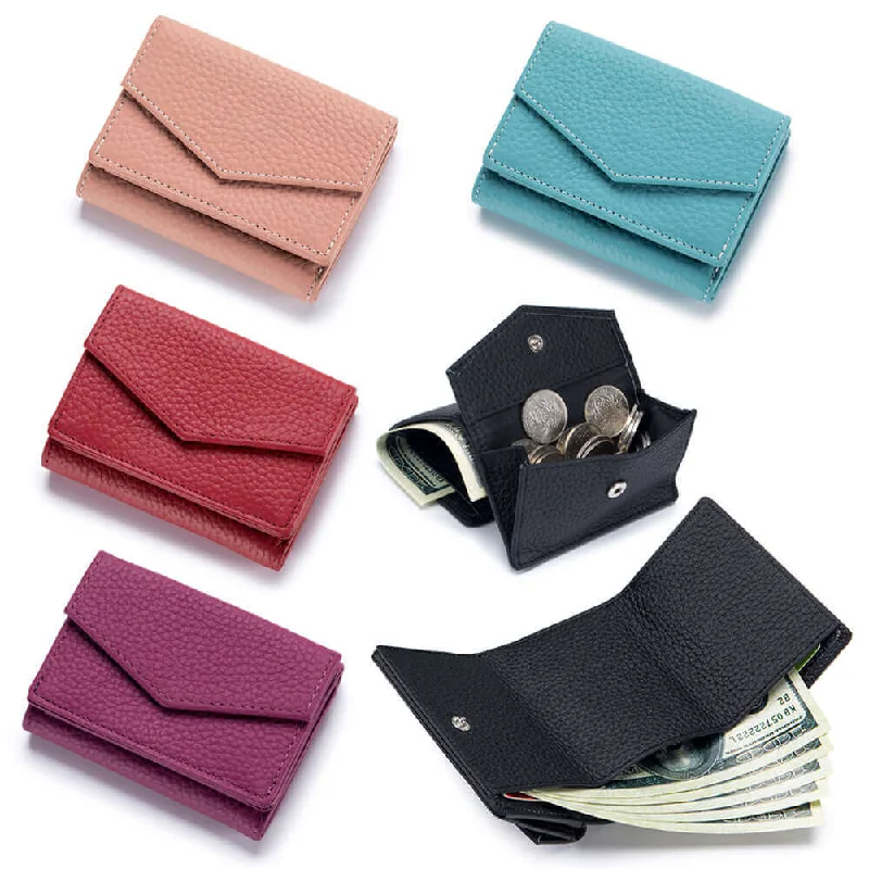 Compact Leather Tri-Fold Wallet with Coin Pocket