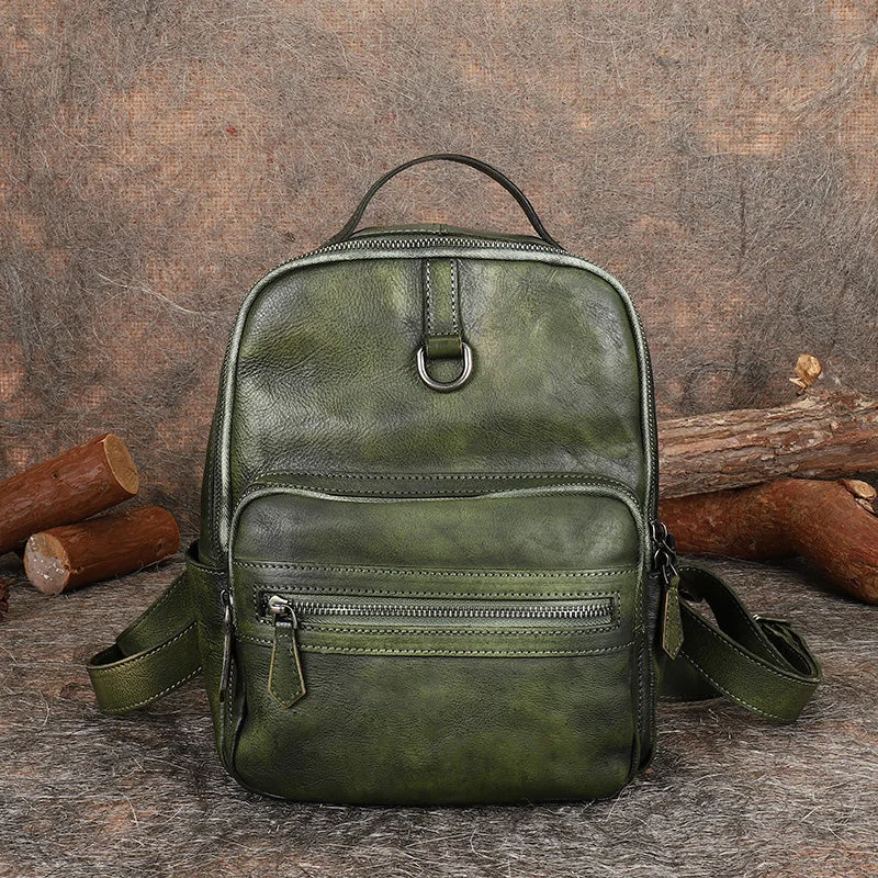 Handmade Ladies Cool Green Leather Backpack Purse Funky Backpacks for Women