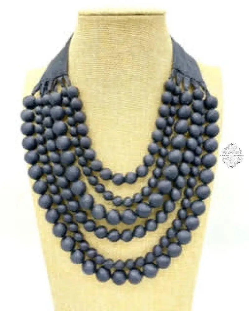 Cambodian Silk (Dark Grey) Beaded Multi-Strand Adjustable Necklaces