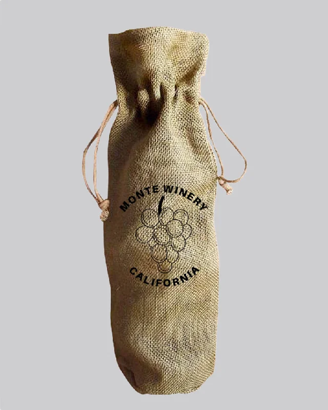 Eco-Friendly Single Bottle Jute Wine Bags with Drawstring w/ Your Logo