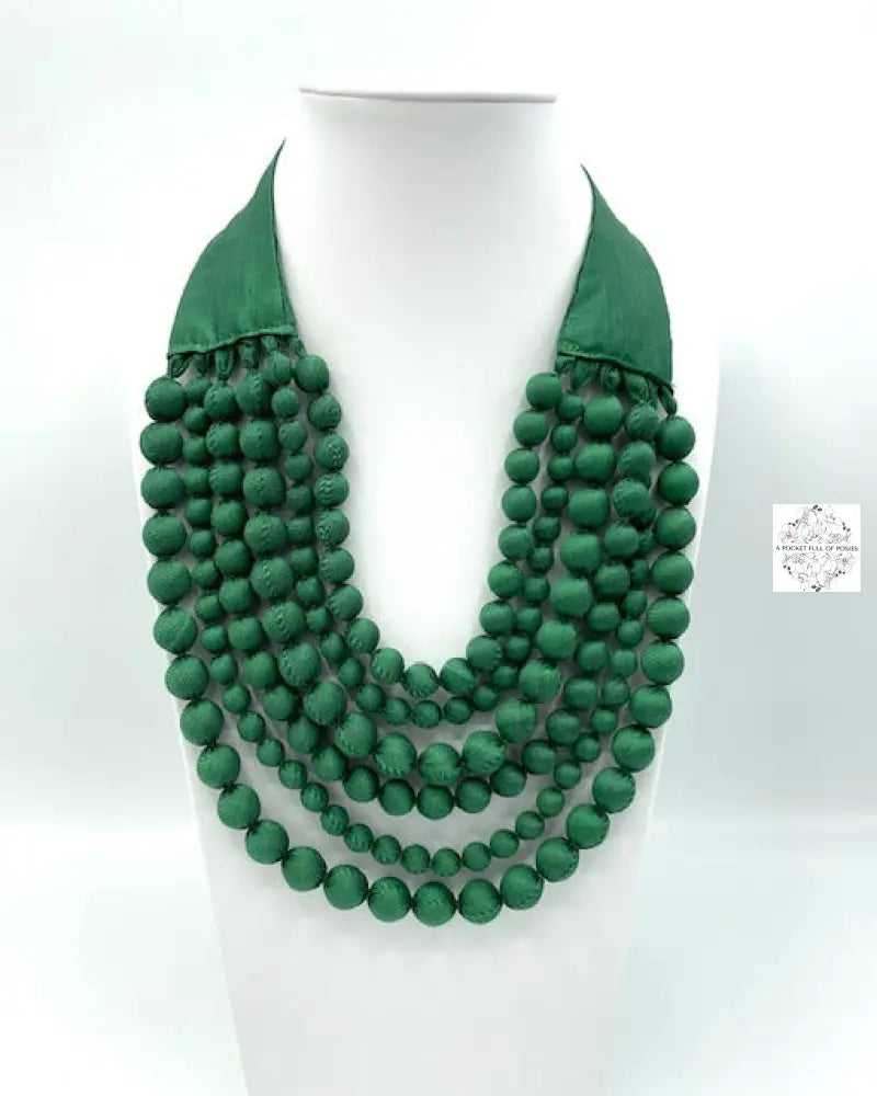 Cambodian Silk (Emerald Green) Beaded Multi-Strand Adjustable Necklaces