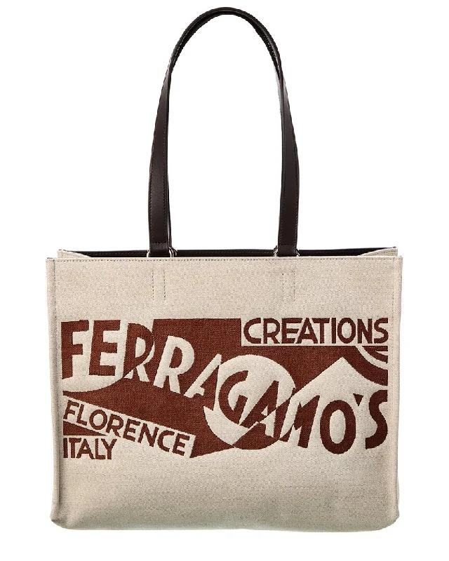 Ferragamo Logo Medium Canvas & Leather Tote