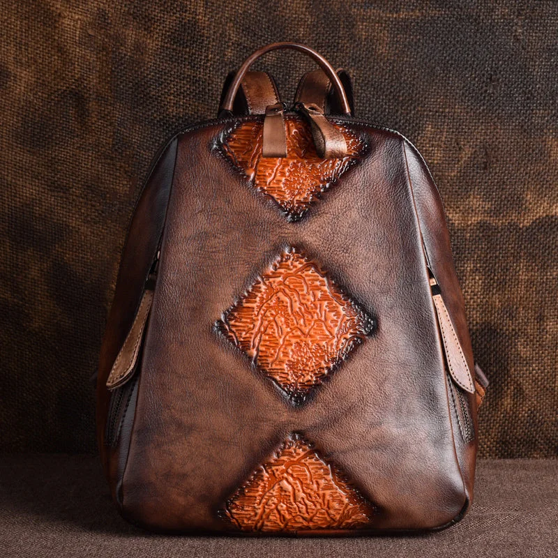 Womens Funky Brown Leather Backpack Purse Vintage Backpacks for Women