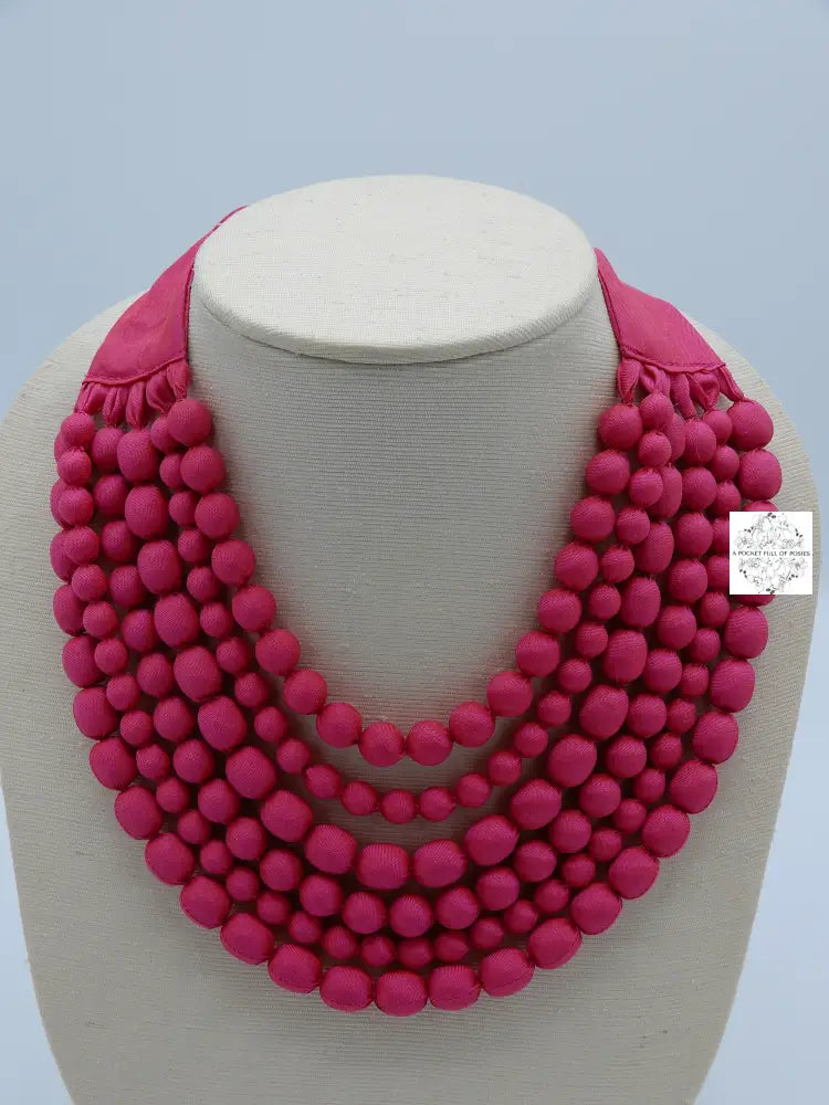 Cambodian Silk (Fuschia) Beaded Multi-Strand Adjustable Necklaces