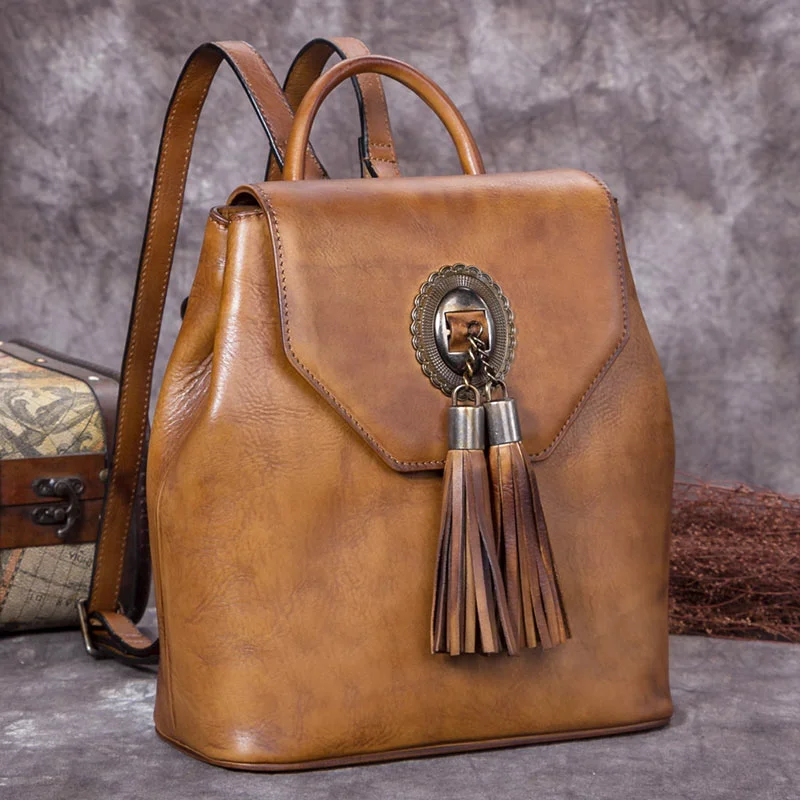 Womens Vintage Leather Fringe Backpack Purse Handbags for Women