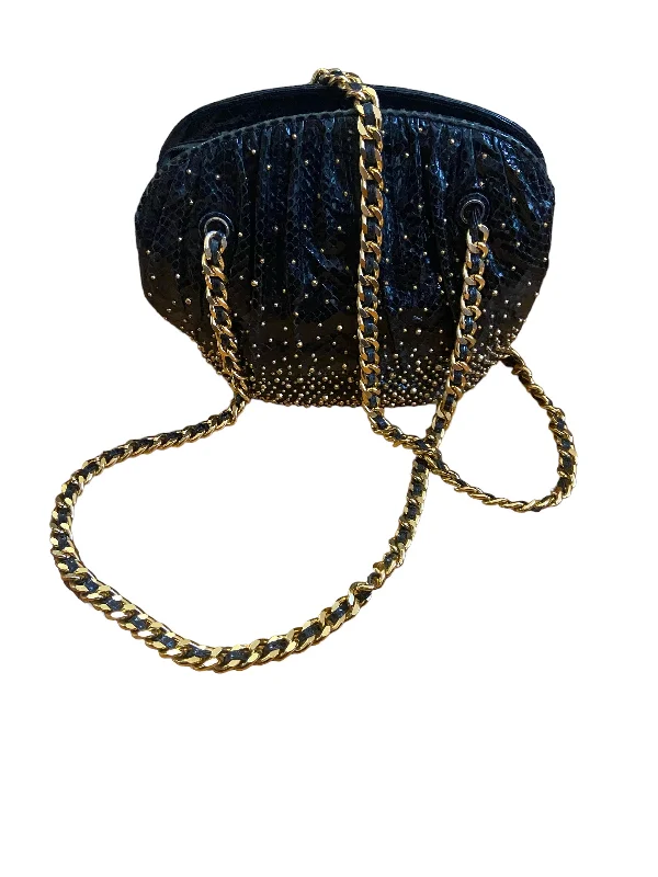 Judith Leiber Gold Studded Snake Skin Chain Bag