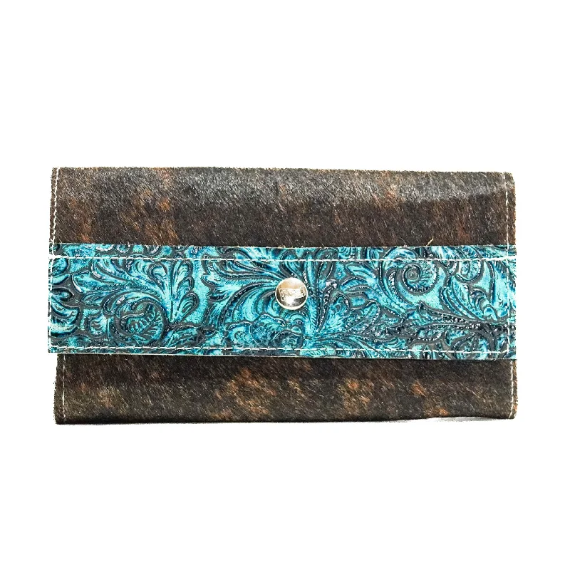 Kacey Wallet - Dark Brindle w/ Turquoise Wildflower Tool