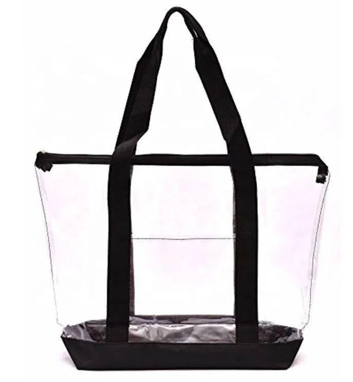 Large Clear Tote Bag with zipper closure (CH-706-BLK)