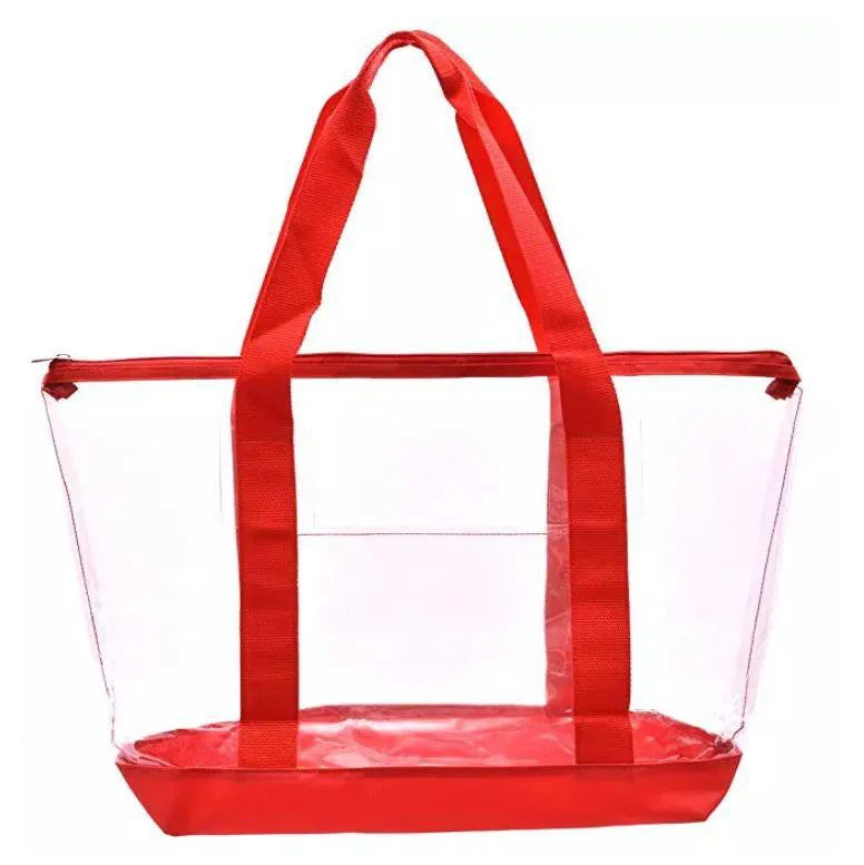 Large Clear Tote Bag with zipper closure (CH-706-RED)