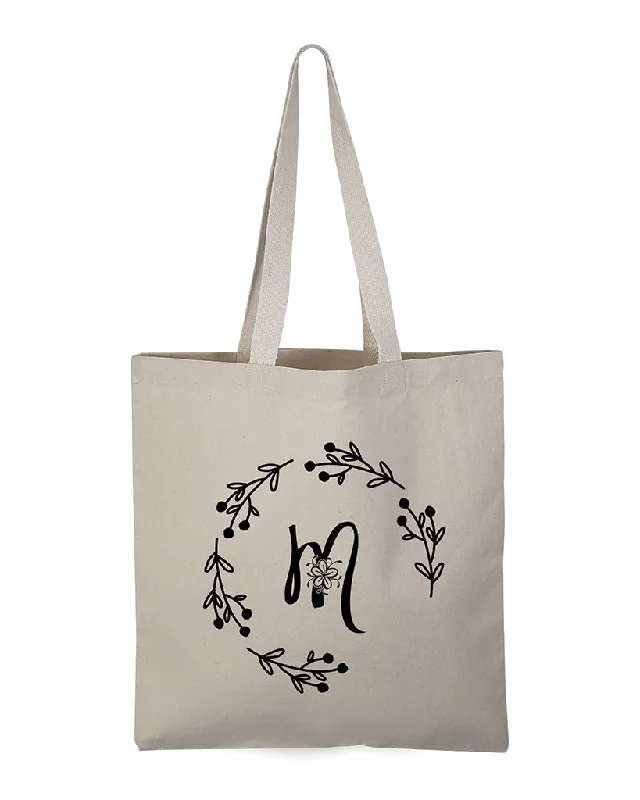 ''M'' Letter Initial Canvas Tote Bag - Initials Bags