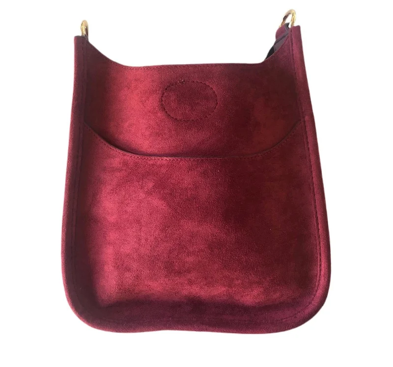 Mini Faux Suede Messenger Bag In Burgundy