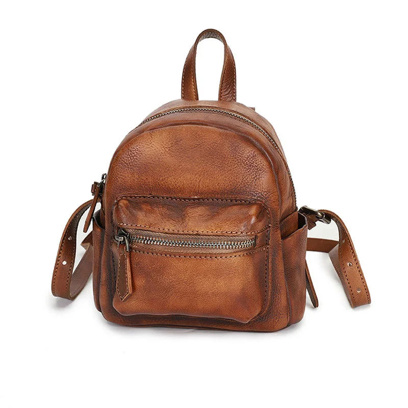 Cute Womens Mini Brown Leather Backpack Purse Book Bag Purses for Women