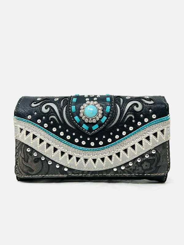 Montana Black/Gray Embossed Embellished Accessories Wallet