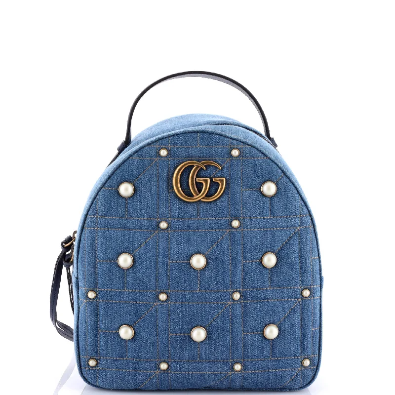 Pearly GG Marmont Backpack Embellished Matelasse Denim Small