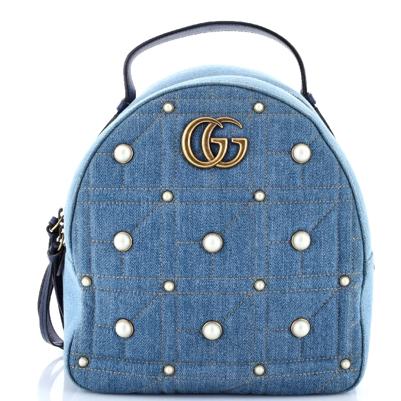 Pearly GG Marmont Backpack Embellished Matelasse Denim Small