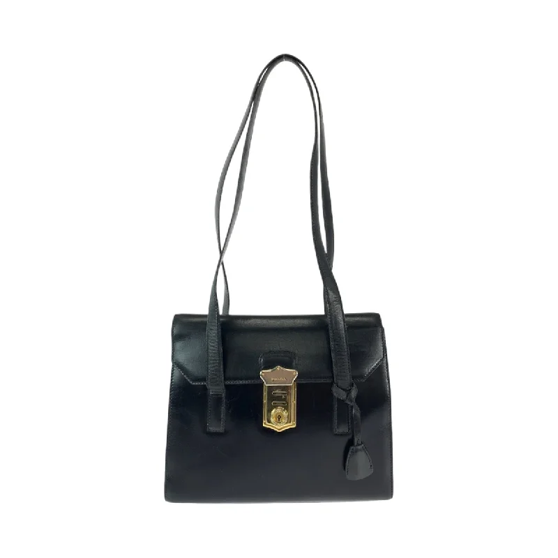 Prada Leather Shoulder Bag Black Gold Hardware