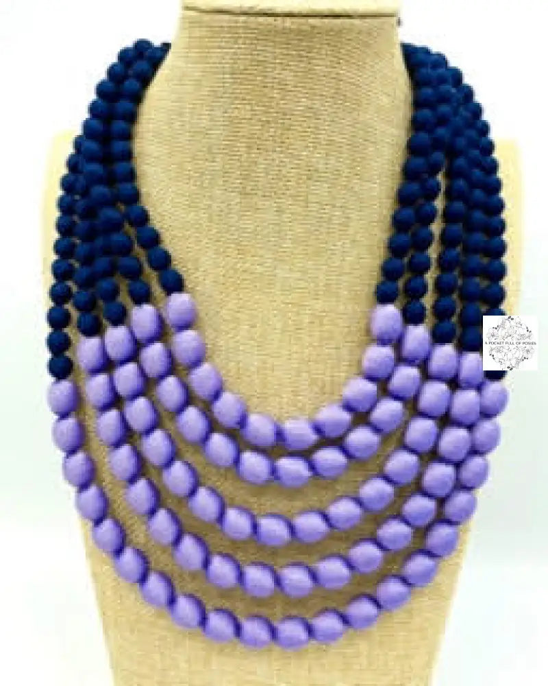 Cambodian Silk (Purple and Black) Beaded Multi-Strand Adjustable Necklaces