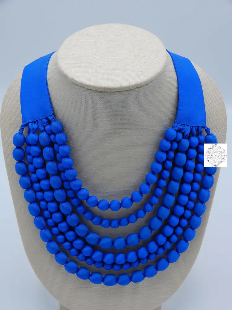 Cambodian Silk (Royal Blue) Beaded Multi-Strand Adjustable Necklaces