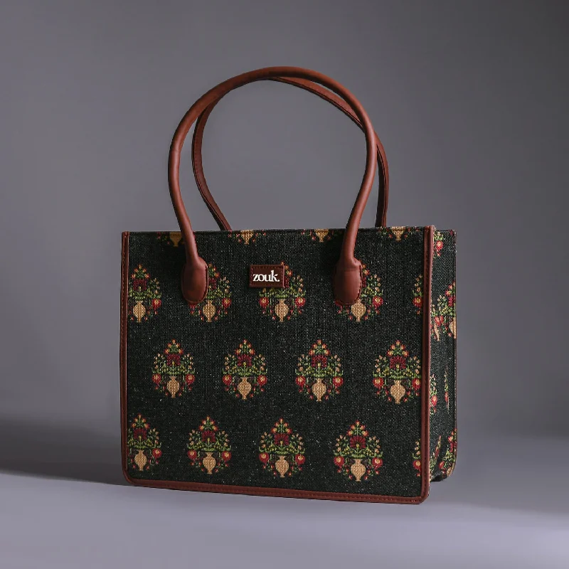 Royal Green Mogra Print Book Tote