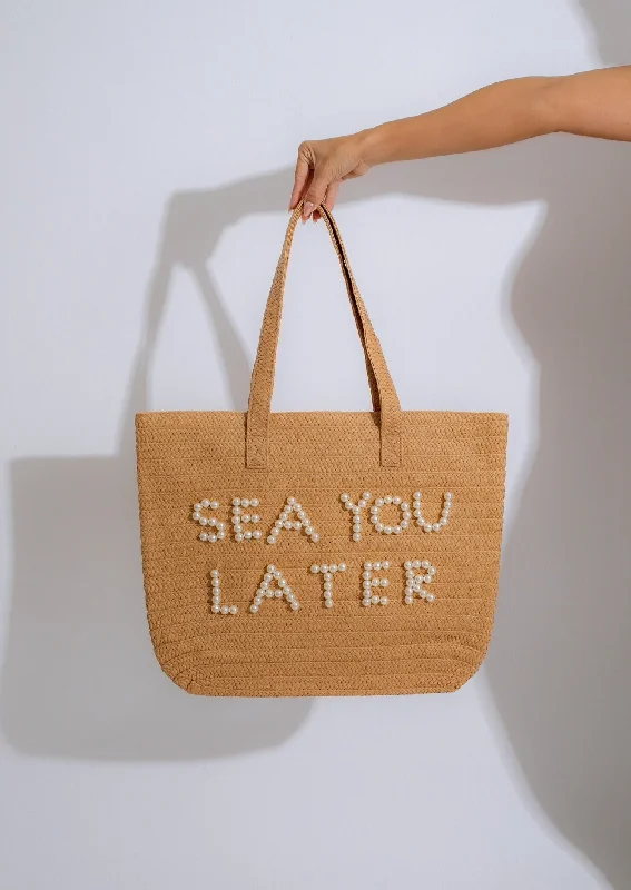 Sea You Later Pearl Tote Bag Nude