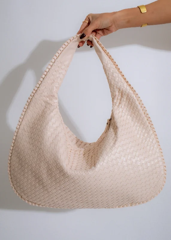 Serenade Woven Hobo Handbag Nude