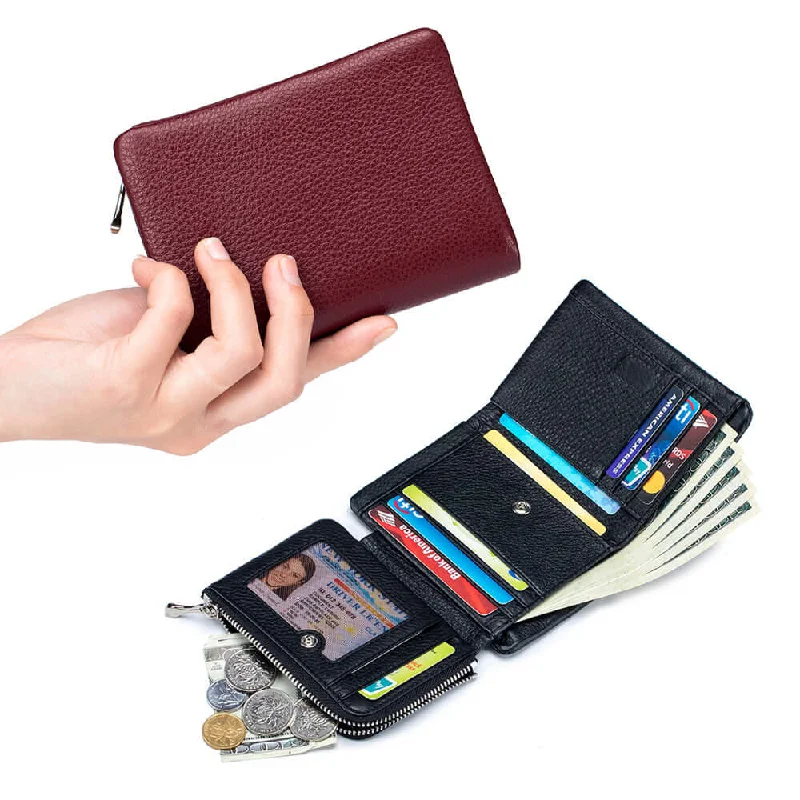 Short Women's Genuine Leather Trifold Wallet - Small Yet Spacious