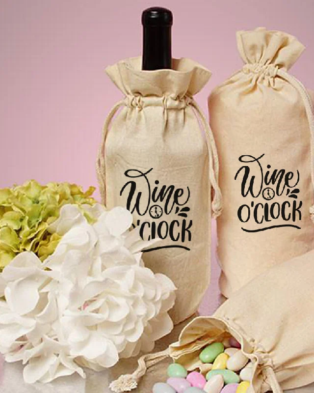 Single Bottle Natural Cotton Muslin Wine Bags with Drawstrings Closure w/ Your Logo