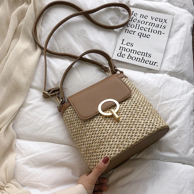 Small Straw Bucket Bags For Women 2019 Summer Crossbody Bags Lady Travel Purses and Handbags Female Shoulder Messenger Bag