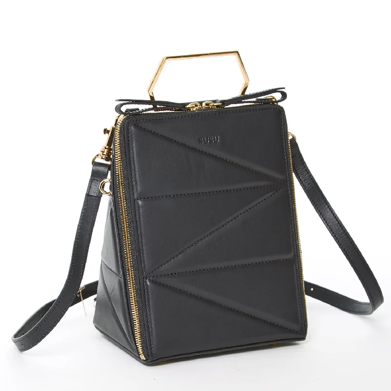 Heidi Black Leather Backpack Purse