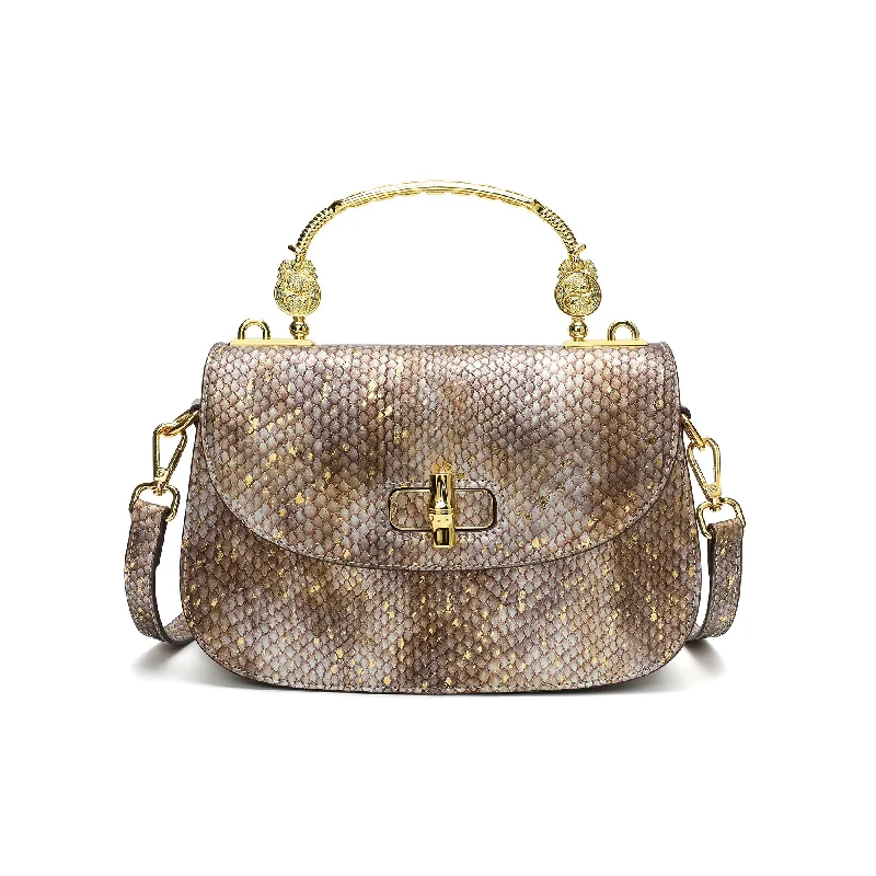 Top-Handle Snakeskin print Leather Satchel/Shoulder Bag