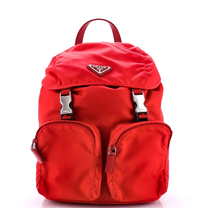 Vela Double Front Pocket Backpack Tessuto with Saffiano Leather Mini