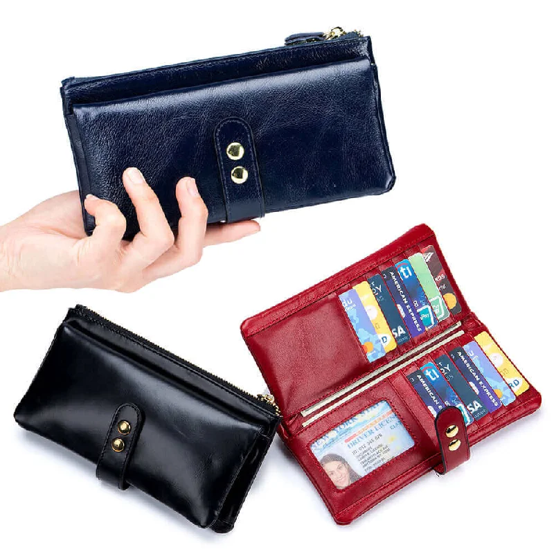 Vintage Oil Wax Leather Long Wallet - Women's Wallets NZ