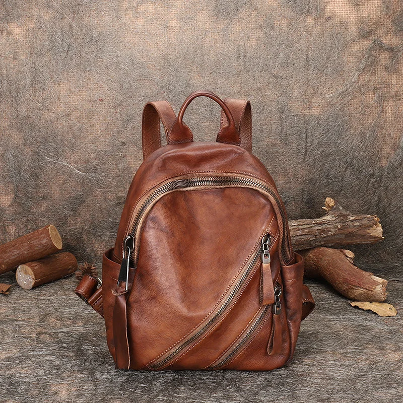 Womens Vintage Brown Leather Backpack Purse Book Bag Purse for Women