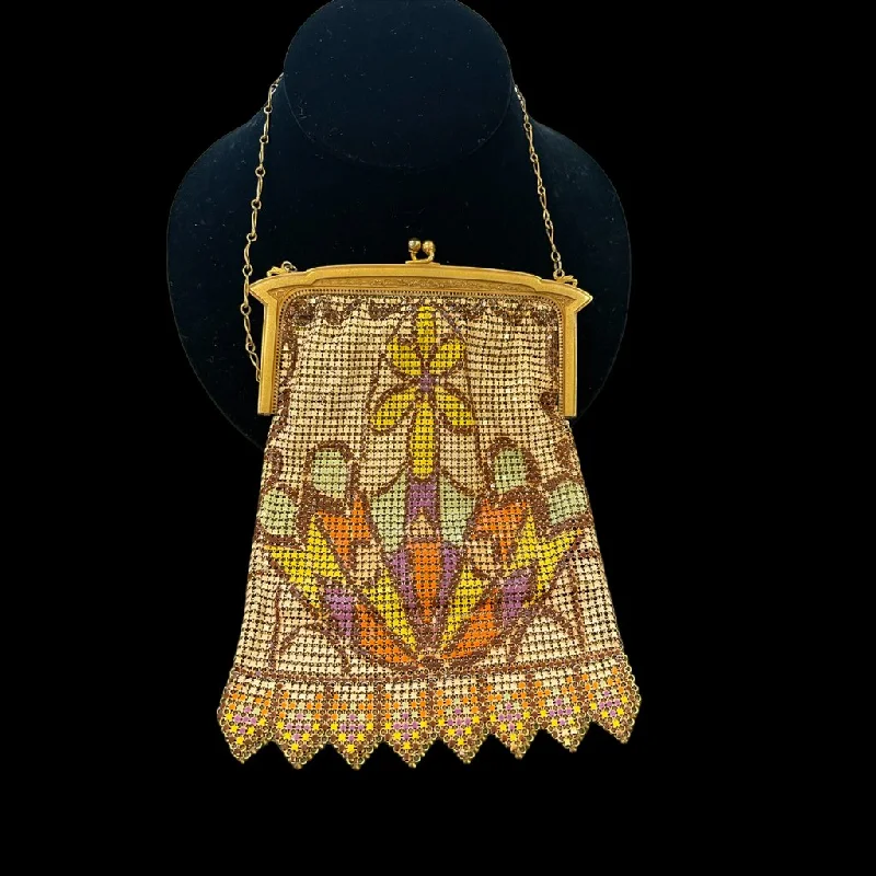 Whiting and Davis Hand Painted Flapper Evening Bag