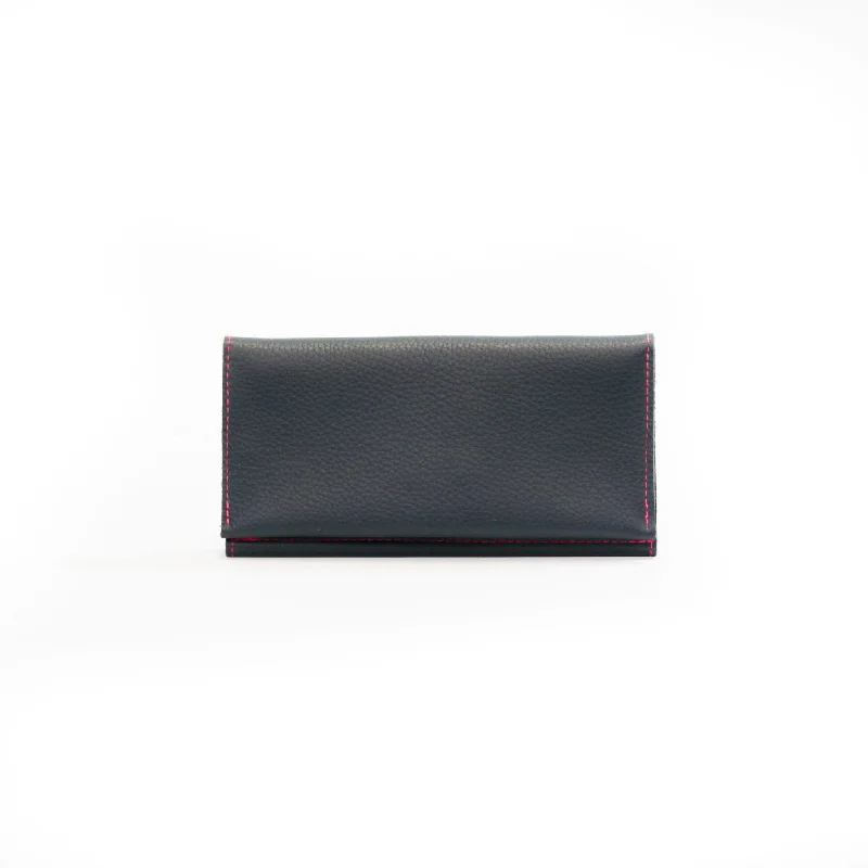 Navy Blue Leather Wallet Pink Stitching