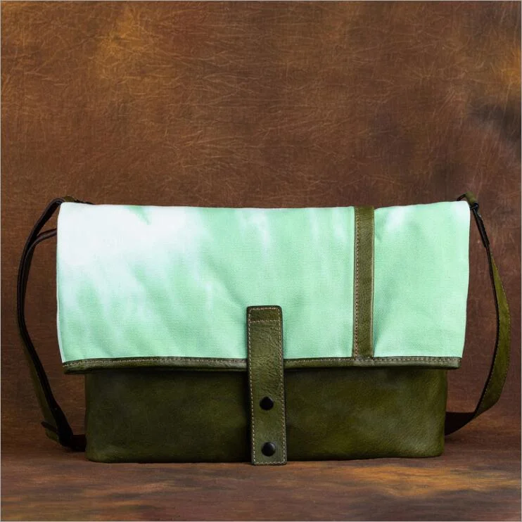 Womens Green Canvas And Leather Crossbody Bag Designer Totes For Women