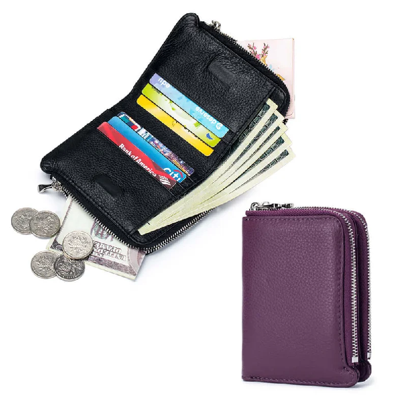 Women's Leather Double-Zip Wallet - Compact and Stylish