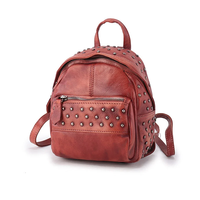 Womens Rivets Leather Small Backpack Purse Cool Backpacks for Women