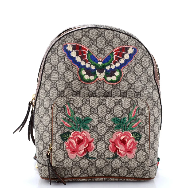 Zip Pocket Backpack Embroidered GG Coated Canvas Small